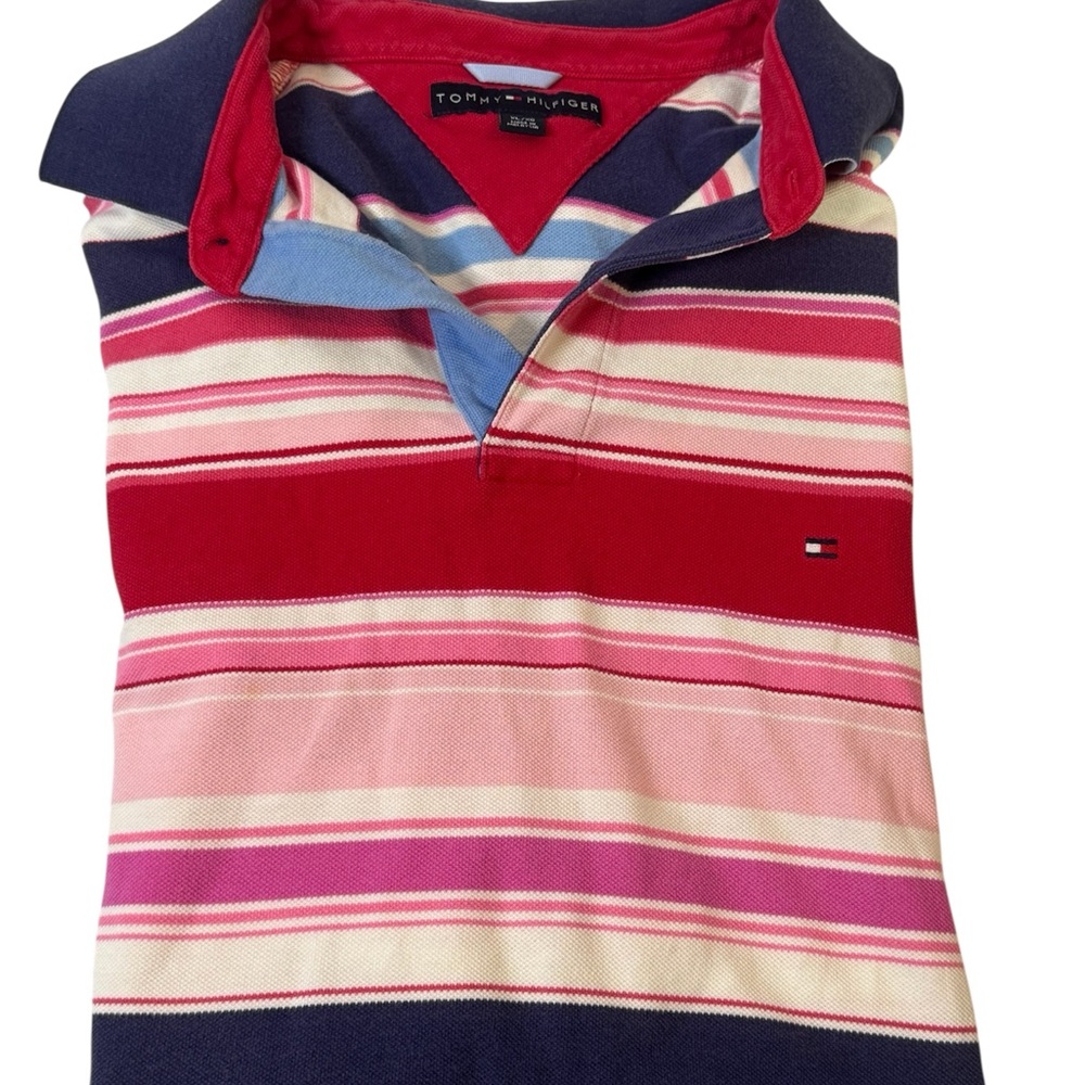 Tommy Hilfiger Men's Polo - Red, Pink, Blue Stripes